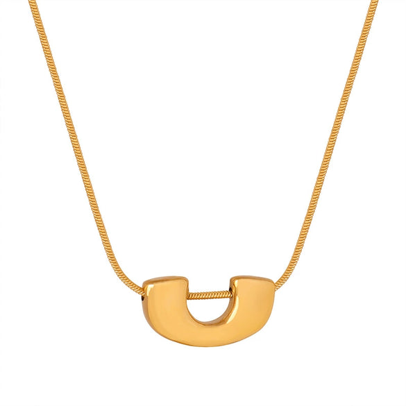 Titanium Steel Snake Chain Lock Pendant Necklace With Geometric Pattern Hip Hop Style Electroplated For Women