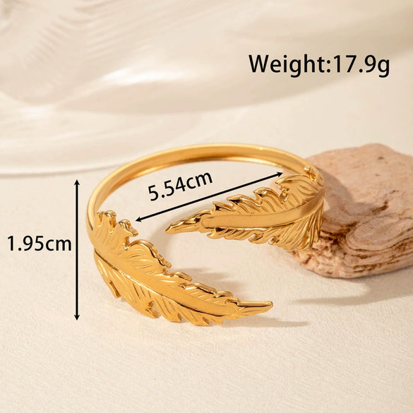 Titanium Steel Snakeshaped Ginkgo Leaf Cold Style Simple Allmatch Opening Adjustable Bracelet Electroplated