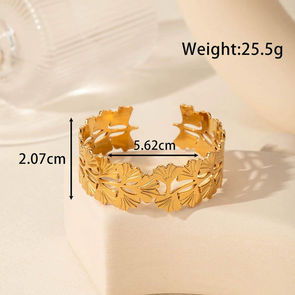 Titanium Steel Snakeshaped Ginkgo Leaf Cold Style Simple Allmatch Opening Adjustable Bracelet Electroplated