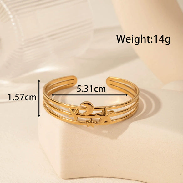 Titanium Steel Snakeshaped Ginkgo Leaf Cold Style Simple Allmatch Opening Adjustable Bracelet Electroplated