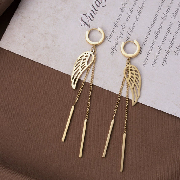 Titanium Steel Snakeshaped Leaf Chain Pendant Earrings For Women