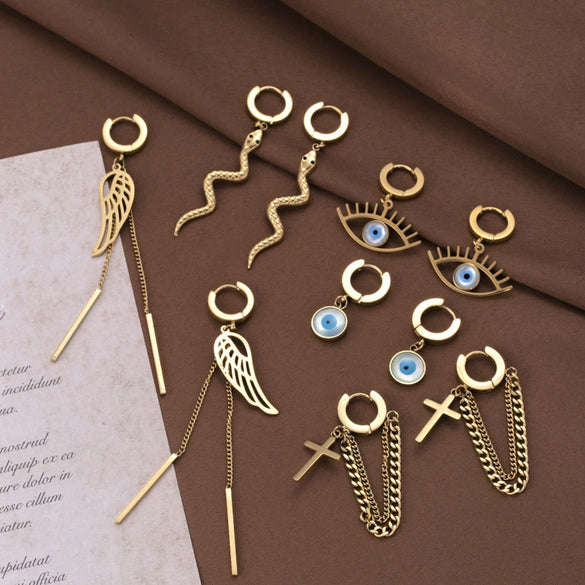 Titanium Steel Snakeshaped Leaf Chain Pendant Earrings For Women