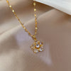 Titanium Steel Snowflake Zircon Pendant Necklace Microinlaid Copperplated Real Gold Geometric Cartoon Style For Female