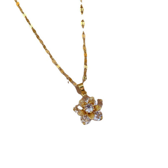 Titanium Steel Snowflake Zircon Pendant Necklace Microinlaid Copperplated Real Gold Geometric Cartoon Style For Female