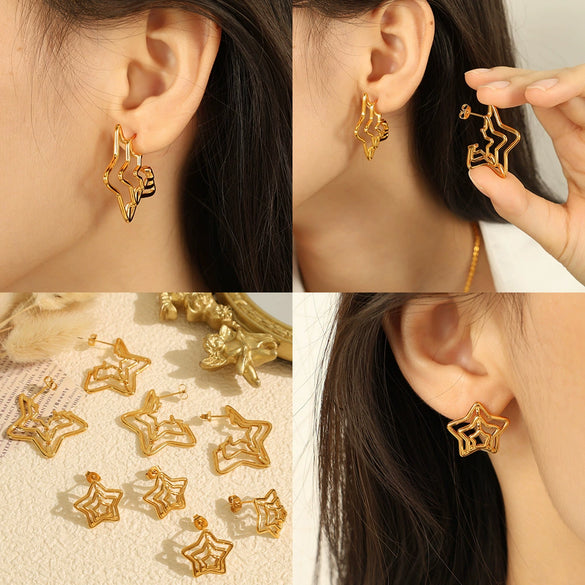 316L Stainless Steel Spider Web Fivepointed Star Earrings Electroplated Stylish Cold Style