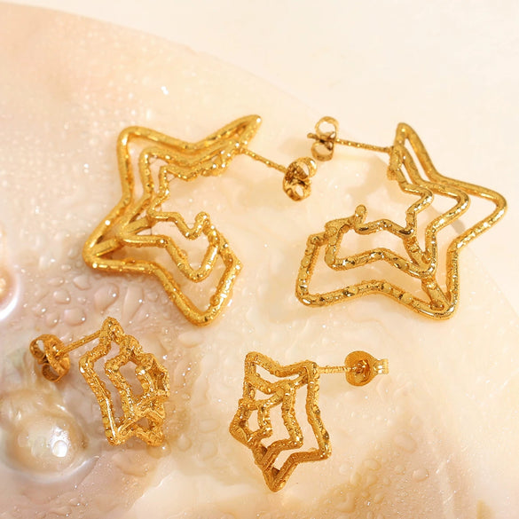 316L Stainless Steel Spider Web Fivepointed Star Earrings Electroplated Stylish Cold Style