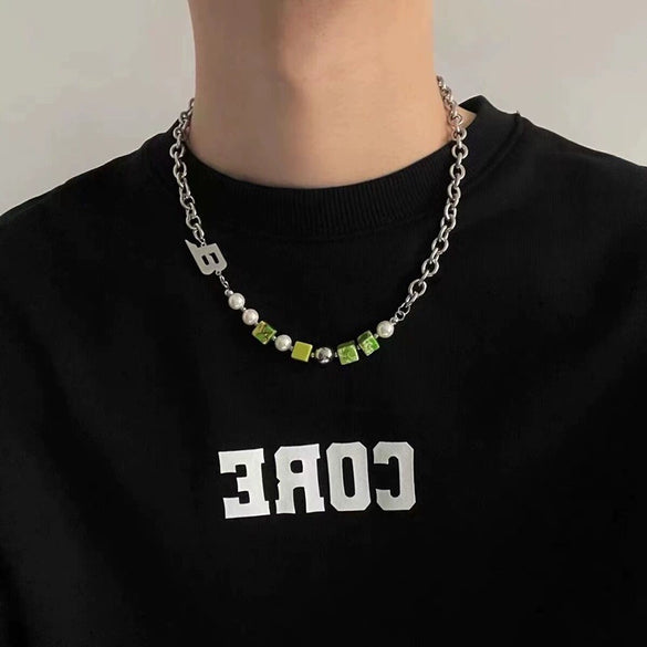 Titanium Steel Splicing Necklace With Geometric Pattern And Polishing Design For Unisex