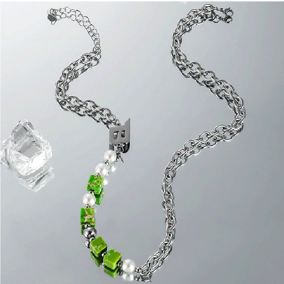 Titanium Steel Splicing Necklace With Geometric Pattern And Polishing Design For Unisex