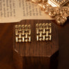 Titanium Steel Square Earrings With Simple Geometric Grid Design And Electroplating