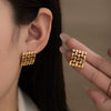 Titanium Steel Square Earrings With Simple Geometric Grid Design And Electroplating