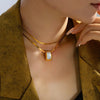 Titanium Steel Square Geometric Fritillaria Pendant Blade Necklace Gold Plated