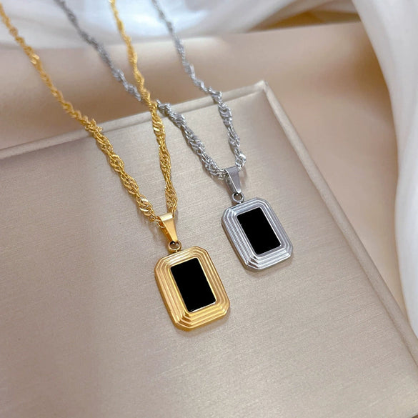 Titanium Steel Square Geometric Style Electroplated Fashion Necklace
