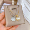 Titanium Steel Square Opal Necklace With Geometric Pattern Electroplated In Real Gold Simple And Cartoon Style Unisex
