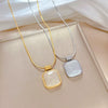 Titanium Steel Square Opal Necklace With Geometric Pattern Electroplated In Real Gold Simple And Cartoon Style Unisex