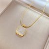 Titanium Steel Square Opal Necklace With Geometric Pattern Electroplated In Real Gold Simple And Cartoon Style Unisex