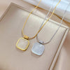 Titanium Steel Square Opal Necklace With Geometric Pattern Electroplated In Real Gold Simple And Cartoon Style Unisex