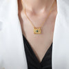 Titanium Steel Square Pendant Necklace And Ring Jewelry Suit With Devil's Eye Design And Electroplating Process
