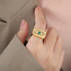 Titanium Steel Square Pendant Necklace And Ring Jewelry Suit With Devil's Eye Design And Electroplating Process