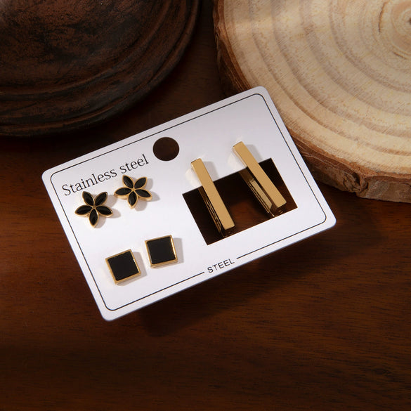 Titanium Steel Square Rectangular Geometric Electroplated Women's Earrings Simple Style