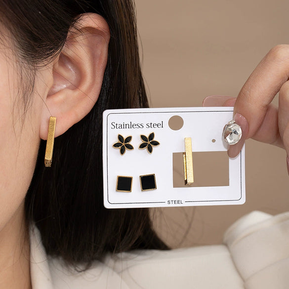 Titanium Steel Square Rectangular Geometric Electroplated Women's Earrings Simple Style