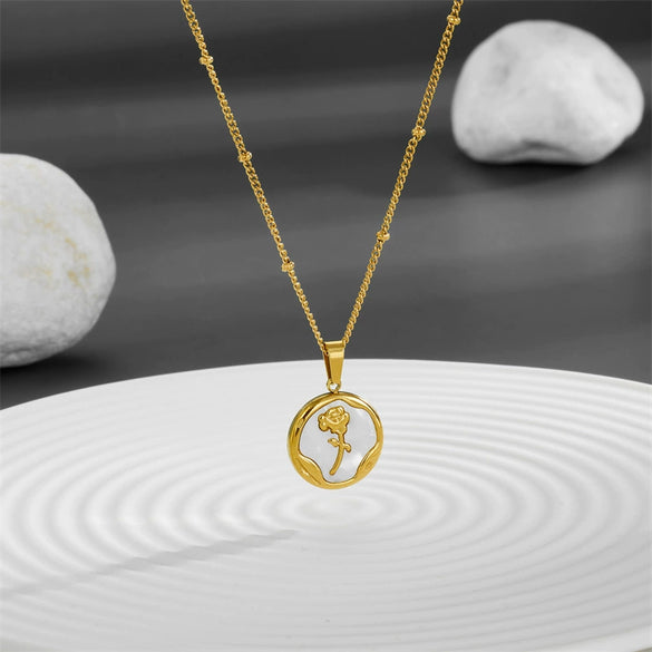 Titanium Steel Square Rose Butterfly Pendant Necklace With Geometric Pattern And Vacuum Electroplating In Furnace Cartoon Style Unisex