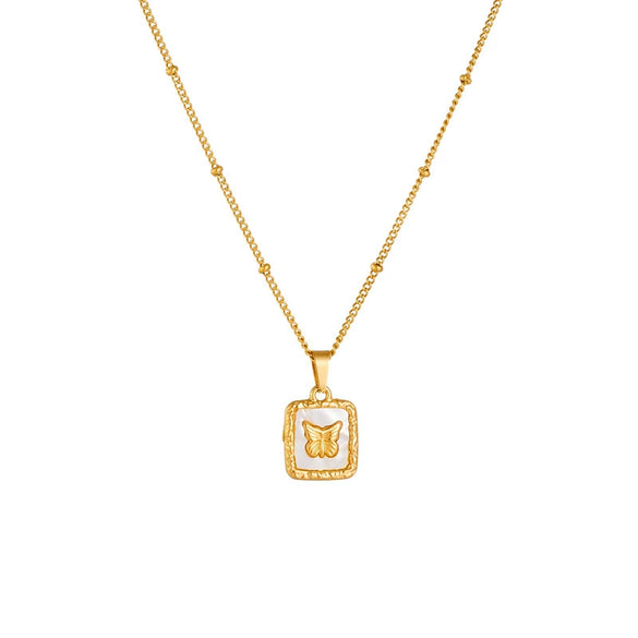 Titanium Steel Square Rose Butterfly Pendant Necklace With Geometric Pattern And Vacuum Electroplating In Furnace Cartoon Style Unisex