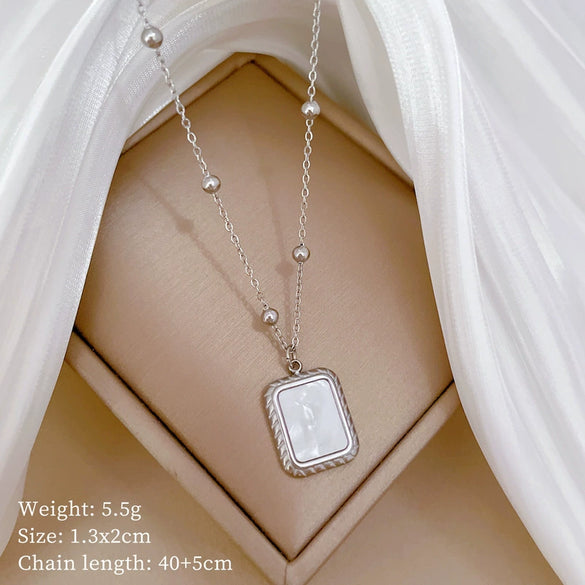Titanium Steel Square Shell Minimalist Wind Furnace Real Gold Electroplated Cartoon Geometric Unisex Necklace
