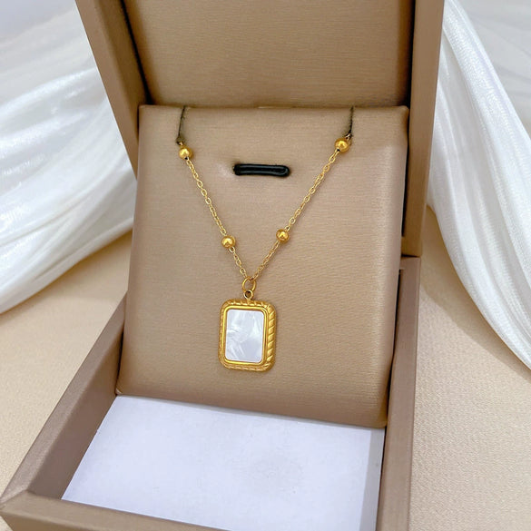 Titanium Steel Square Shell Minimalist Wind Furnace Real Gold Electroplated Cartoon Geometric Unisex Necklace
