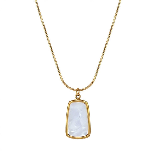 Titanium Steel Square Shell Snake Bone Chain Furnace Real Gold Plated Cartoon Flower Women's Clavicle Necklace