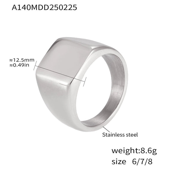 316L Stainless Steel Square Smooth Ring Pvd Plated 18K Gold Geometric Style For Men And Women