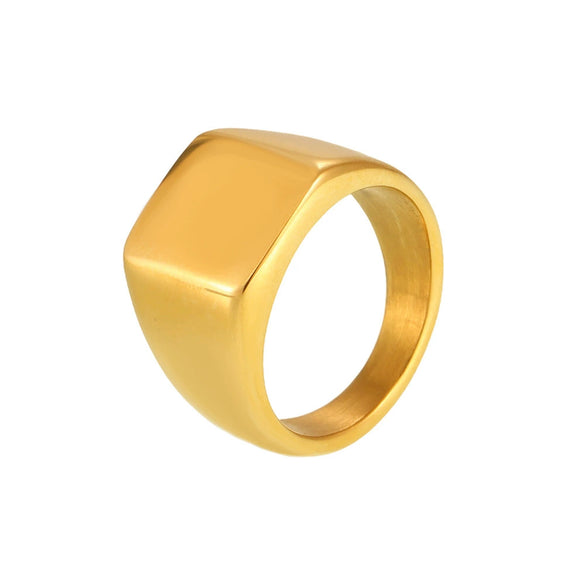 316L Stainless Steel Square Smooth Ring Pvd Plated 18K Gold Geometric Style For Men And Women