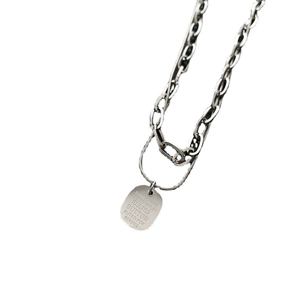 Titanium Steel Square Snake Bone Chain Double Layer Overlapping Collarbone Necklace With Geometric Pattern Light Luxury Style Jewelry For Female