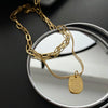 Titanium Steel Square Snake Bone Chain Double Layer Overlapping Collarbone Necklace With Geometric Pattern Light Luxury Style Jewelry For Female