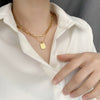 Titanium Steel Square Snake Bone Chain Double Layer Overlapping Collarbone Necklace With Geometric Pattern Light Luxury Style Jewelry For Female