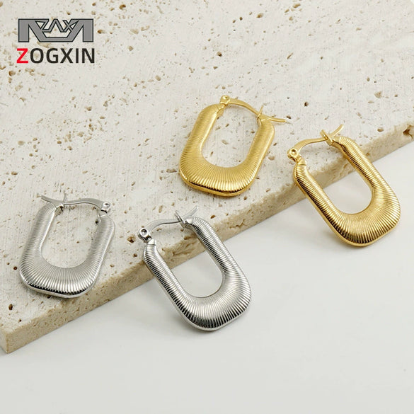 Titanium Steel Square Thread Ushaped Geometric Ear Stud Earrings Electroplated With Gold