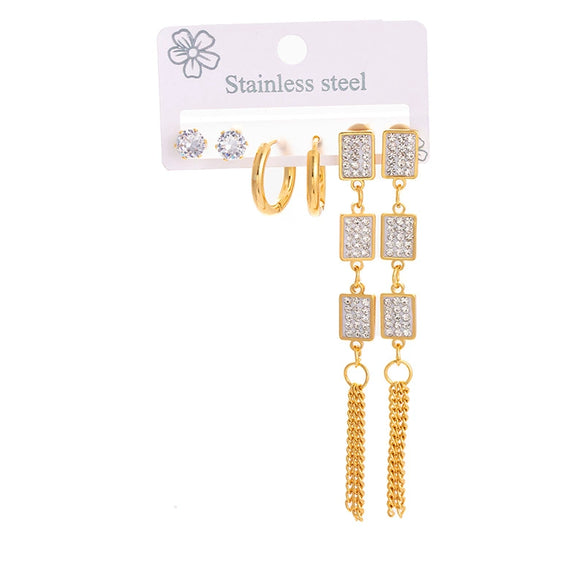 Titanium Steel Square Zircon Earrings With Electroplating Geometric Style For Women