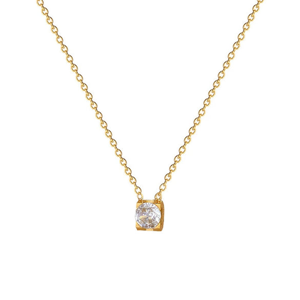 Titanium Steel Square Zircon Geometric Normcore Style Electroplating Necklace Unisex Accessory