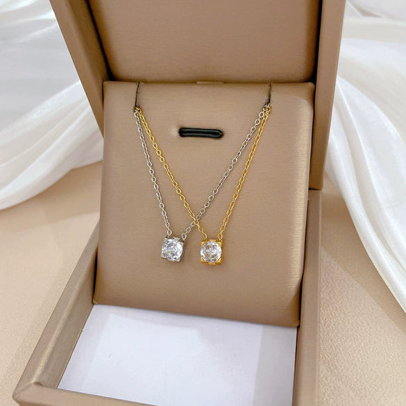 Titanium Steel Square Zircon Geometric Normcore Style Electroplating Necklace Unisex Accessory