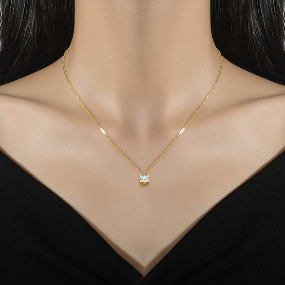 Titanium Steel Square Zircon Geometric Normcore Style Electroplating Necklace Unisex Accessory