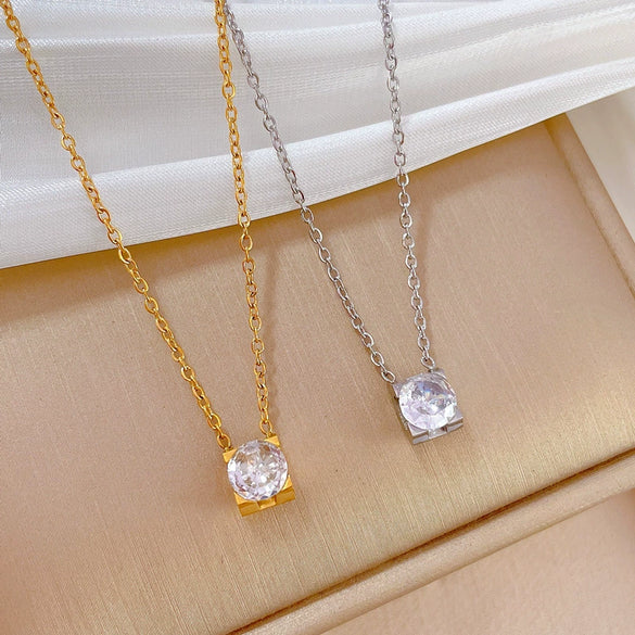 Titanium Steel Square Zircon Geometric Normcore Style Electroplating Necklace Unisex Accessory