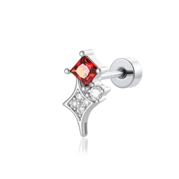 Titanium Steel Square Zircon Inlaid Sparkling Star Double Head Screw Ear Nail Women's Lovely Earrings