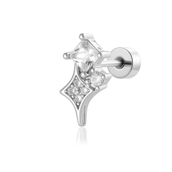 Titanium Steel Square Zircon Inlaid Sparkling Star Double Head Screw Ear Nail Women's Lovely Earrings