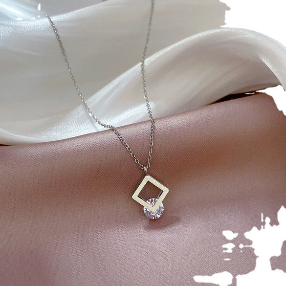 Titanium Steel Square Zircon Normcore Style Electroplated Cartoon Geometric Unisex Necklace