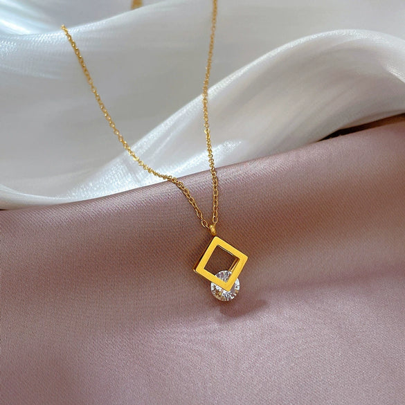 Titanium Steel Square Zircon Normcore Style Electroplated Cartoon Geometric Unisex Necklace
