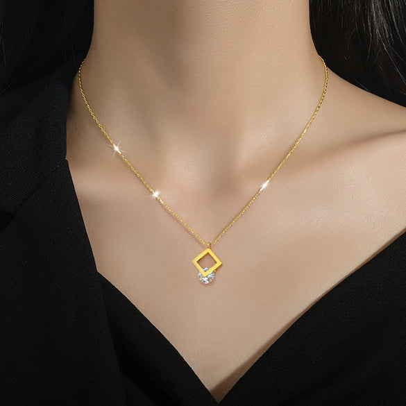 Titanium Steel Square Zircon Normcore Style Electroplated Cartoon Geometric Unisex Necklace