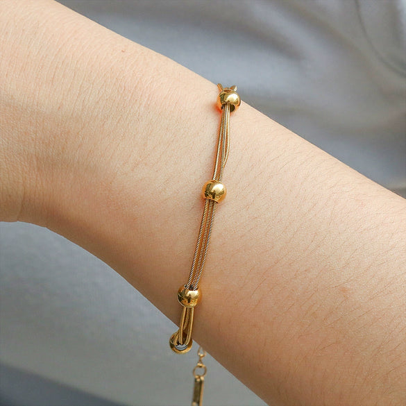 Titanium Steel Stacked Electroplated Gold Bead Chain Women's Minimalist Bracelet