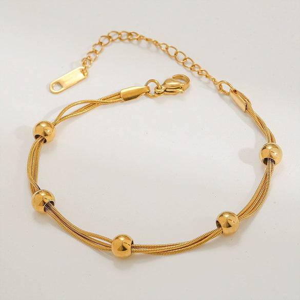 Titanium Steel Stacked Electroplated Gold Bead Chain Women's Minimalist Bracelet