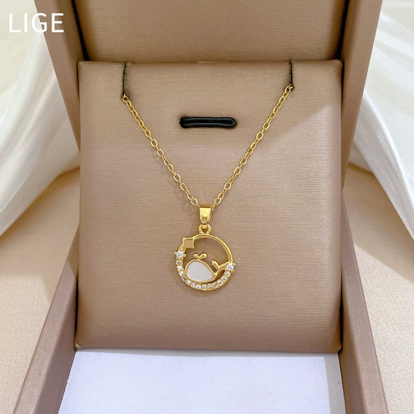 Titanium Steel Stainless Steel Copper Ring Shell Whale Diamond Necklace Unisex Allmatch Clavicle Chain With Geometric Style