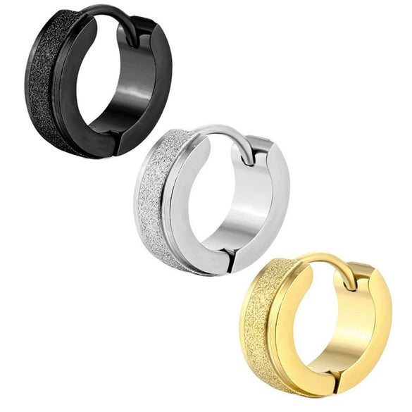 Titanium Steel Stainless Steel Doubleline Pressure Sand Flat Ear Buckle Round Geometric Earrings With Electroplating