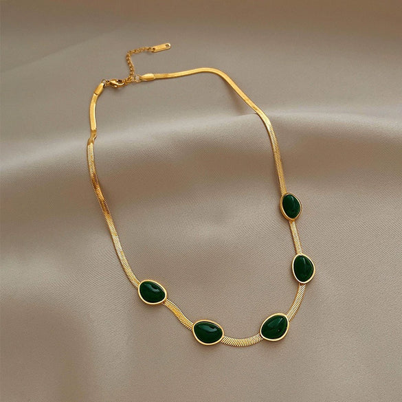 Titanium Steel Stainless Steel Drop Shape Retro Niche Design Sense Clavicle Snake Bone Chain Necklace For Women With Electroplating
